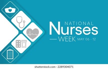 Die National Nurses Week wird in den Vereinigten Staaten von 6. bis 12. Mai jedes Jahres beobachtet, um die Beiträge zu kennzeichnen, die Krankenschwestern für die Gesellschaft leisten. Vektorgrafik