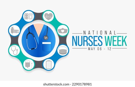 National Nurses week is observed in United states from May 6 to 12 of each year, to mark the contributions that nurses make to society. Vector illustration