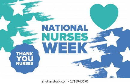 National Nurses Week. Thank you nurses. Medical and health care concept. Fighters against viruses and diseases. In honour of the doctors. Celebrated annual in United States. Vector illustration poster