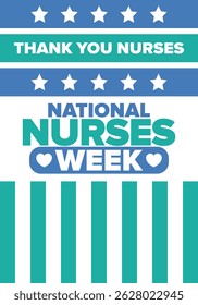 National Nurses Week. Thank you nurses. Medical and health care concept. Fighters against viruses and diseases. In honour of the doctors. Celebrated annual in United States. Vector illustration poster