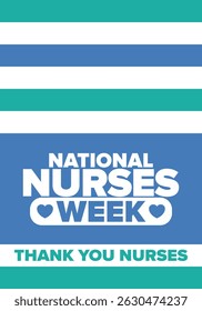 National Nurses Week. Thank you nurses. Medical and health care concept. Fighters against viruses and diseases. In honour of the doctors. Celebrated annual in United States. Vector illustration poster