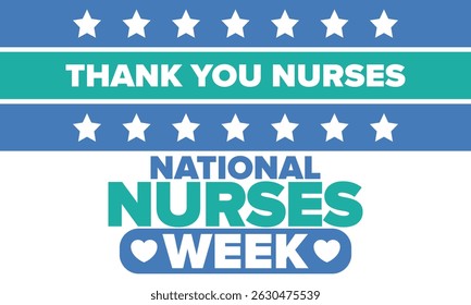 National Nurses Week. Thank you nurses. Medical and health care concept. Fighters against viruses and diseases. In honour of the doctors. Celebrated annual in United States. Vector illustration poster