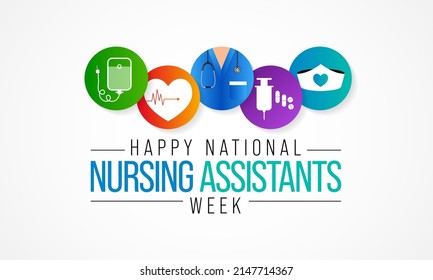 National Nursing assistants week is observed every year in June, The main role of a CNA is to provide basic care to patients and help them with daily activities. vector illustration svg