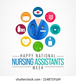 National Nursing assistants week is observed every year in June, The main role of a CNA is to provide basic care to patients and help them with daily activities. vector illustration svg