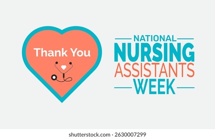 National Nursing assistants week is observed every year in June. Template for background, banner, card, poster Design with text inscription. Vector EPS10 illustration