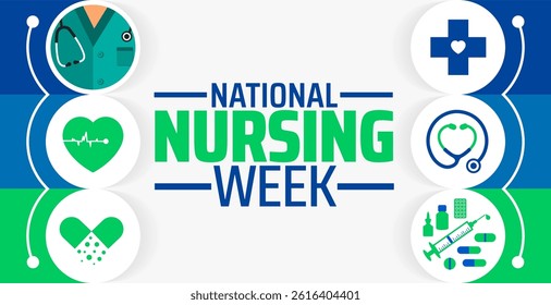 National Nursing Week background banner or poster design template. observed every year in May. Holiday concept. Use to any Template, card, poster, placard, template.