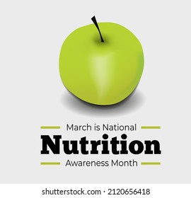 National Nutrition Awareness Month. Vector illustration with green apple on grey background