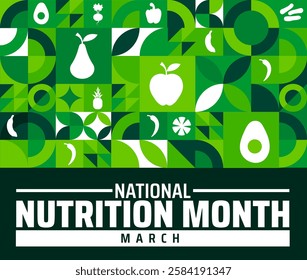 National Nutrition Month geometric shape pattern  background banner or poster design template. observed every year in March. Holiday concept. Use to any Template, card, poster, placard, template.