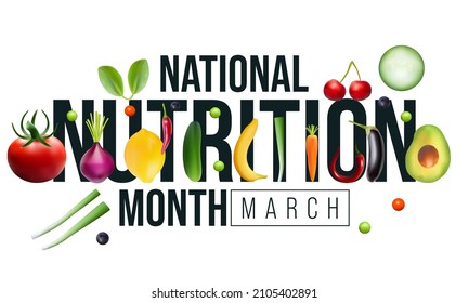 National Nutrition month is observed every year in March, to draw attention to the importance of making informed food choices and developing healthy eating habits. Vector illustration