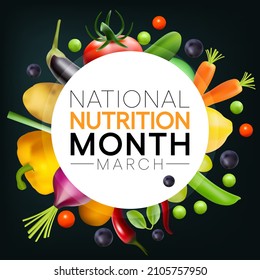 National Nutrition month is observed every year in March, to draw attention to the importance of making informed food choices and developing healthy eating habits. Vector illustration