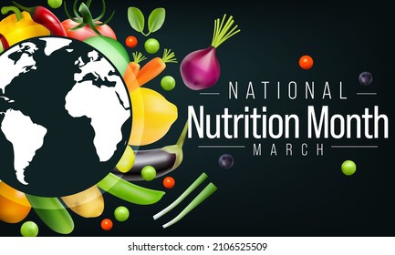 National Nutrition month is observed every year in March, to draw attention to the importance of making informed food choices and developing healthy eating habits. Vector illustration