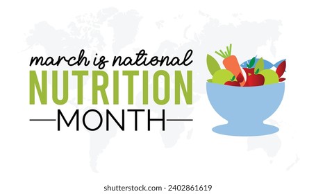 national nutrition month is observed every year in March, Holiday, poster, card and background vector illustration of food design