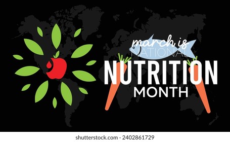 national nutrition month is observed every year in March, Holiday, poster, card and background vector illustration of food design