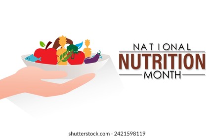 National Nutrition Month Observed every year of March, Wellness Awareness Vector banner, flyer, poster and social medial template design.