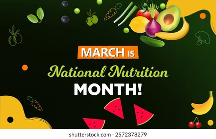 National Nutrition month is observed every year in March, to draw attention to the importance of making informed food choices and developing healthy eating habits. Vector illustration