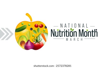 National Nutrition month is observed every year in March, to draw attention to the importance of making informed food choices and developing healthy eating habits. Vector illustration