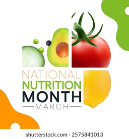 National Nutrition month is observed every year in March, to draw attention to the importance of making informed food choices and developing healthy eating habits. Vector illustration