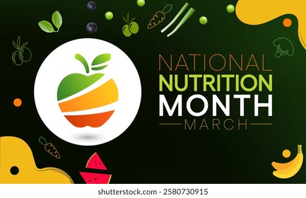 National Nutrition month is observed every year in March, to draw attention to the importance of making informed food choices and developing healthy eating habits. Vector illustration