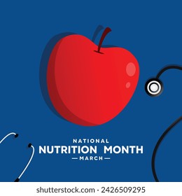 National Nutrition Month. Stestoscope and apple. cards, banners, posters, social media and more