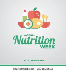  National Nutrition Week, 1-7 September  National Nutrition Week, STOCK ILLUSTRATION, BACKGROUND, greeting card, editable template, Nutrition Week social media post design.