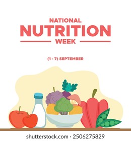  National Nutrition Week, 1-7 September  National Nutrition Week, STOCK ILLUSTRATION, BACKGROUND, greeting card, editable template, Nutrition Week social media post design.