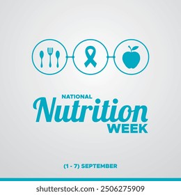  Semana Nacional de la Nutrición, 1-7 de septiembre Semana Nacional de la Nutrición, ILUSTRACIÓN DE STOCK, FONDO, tarjeta de felicitación, Plantilla editable, diseño de publicación en redes sociales de la Semana de la Nutrición.