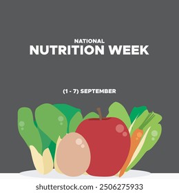  National Nutrition Week, 1-7 September  National Nutrition Week, STOCK ILLUSTRATION, BACKGROUND, greeting card, editable template, Nutrition Week social media post design.