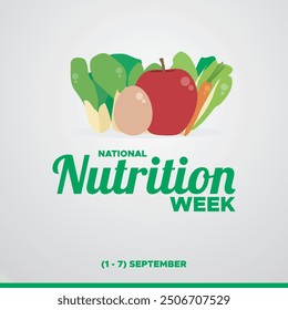  National Nutrition Week, 1-7 September  National Nutrition Week, STOCK ILLUSTRATION, BACKGROUND, greeting card, editable template, Nutrition Week social media post design.