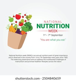 National Nutrition Week, 1st to 7th September. Social Media Design Template Vector