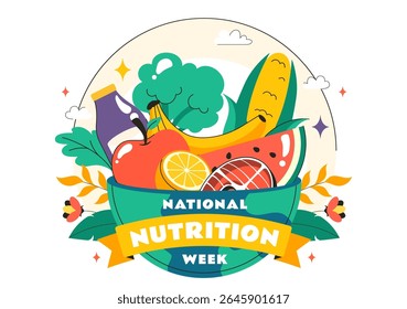 National Nutrition Week Day Illustration on September 7 Featuring Healthy Food and Lifestyle Choices such as Fruits and Vegetables in a Background