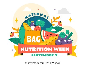 National Nutrition Week Day Illustration on September 7 Featuring Healthy Food and Lifestyle Choices such as Fruits and Vegetables in a Background