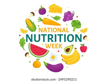 National Nutrition Week Day Vector Illustration on September 7 with Healthy Food and Lifestyle Choice such as Fruits and Vegetables in the Background