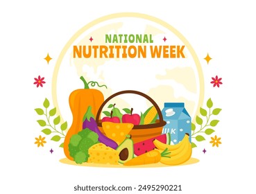 National Nutrition Week Day Vector Illustration on September 7 with Healthy Food and Lifestyle Choice such as Fruits and Vegetables in the Background