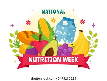 National Nutrition Week Day Vector Illustration on September 7 with Healthy Food and Lifestyle Choice such as Fruits and Vegetables in the Background