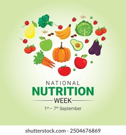 National Nutrition Week Day Vector Illustration on 1st to 7th September with Healthy Food and Lifestyle Choice such as Fruits and Vegetables in the Background Social Media Design Template Vector