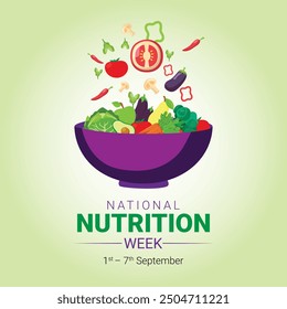 National Nutrition Week Day Vector Illustration on 1st to 7th September with Healthy Food and Lifestyle Choice such as Fruits and Vegetables in the Background Social Media Design Template Vector