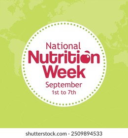 Diseño del cartel de la Semana Nacional de la Nutrición, semana de la nutrición del 1 al 7 de septiembre, Vector de alimentos, concepto de diseño de ilustración plana de la semana de la nutrición