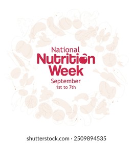 National Nutrition Week poster design, September 1st to 7th Nutrition week, food vector, nutrition week flat illustration design concept