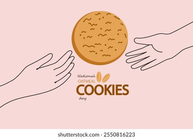 National oatmeal cookie day. Vector doodle  line art cartoon illustration for banner, poster, greeting card,  menu, recipe. Tea party, afternoon snak, breakfast, cafe themed concept background.