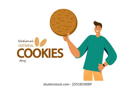 National oatmeal cookie day. Vector doodle  line art cartoon illustration for banner, poster, greeting card,  menu, recipe. Tea party, afternoon snak, breakfast, cafe themed concept background.