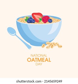 National Oatmeal Day vector. Bowl of oatmeal with berries icon vector. Healthy cereal breakfast with fruits icon vector. Oat flakes breakfast design element. October 29. Important day