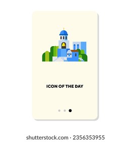 National old building or Blue Santorini church flat icon. Building, church isolated vector sign. Sightseeing and tourism concept. Vector illustration symbol elements for web design