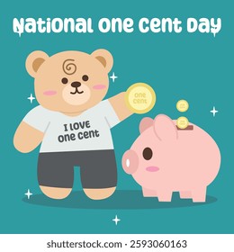 National One Cent Day vector design for celebration. Suitable for background, template, social media, poster, flyer design, flat illustration, etc 