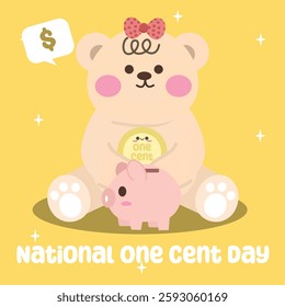 National One Cent Day vector design for celebration. Suitable for background, template, social media, poster, flyer design, flat illustration, etc 