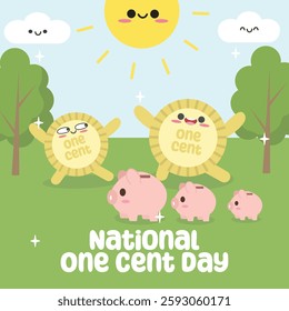 National One Cent Day vector design for celebration. Suitable for background, template, social media, poster, flyer design, flat illustration, etc 