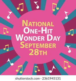 National One-Hit Wonder Day vector banner design with geometric shapes and vibrant colors on a horizontal background. Happy National One-Hit Wonder Day modern minimal poster.