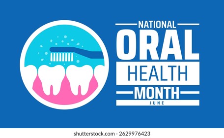 National Oral Health Month background banner or poster design template. observed every year in June. Holiday concept. Use to any Template, card, poster, placard, template.
