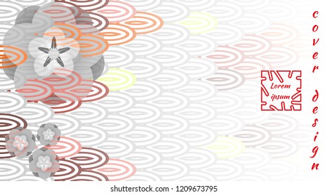 National oriental pattern, colorful fish scales of Koi carp and sakura flowers. Poster with trendy modern design template for covers, postcards. Vector illustration, gradient.