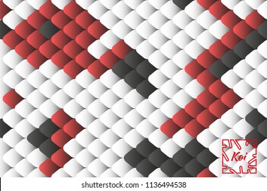 National oriental pattern, multi-colored fish scales of carp Koi. Seamless pattern Koi carp in bright red, white and black.