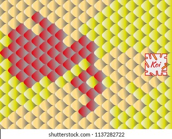 National oriental pattern, multi-colored fish scales of carp Koi. Seamless pattern Koi carp in bright red and yellow. Vector illustration.